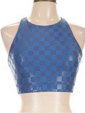 Peloton Blue Checkered High Neck Sports Bra M/L